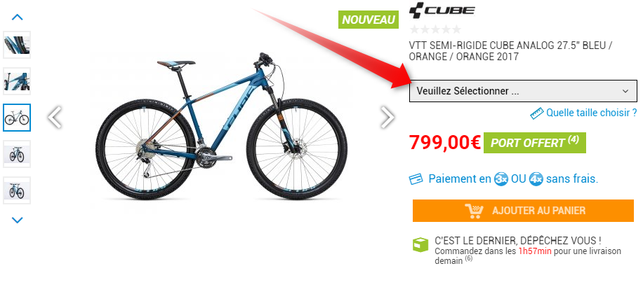 selecteur de taille vélo