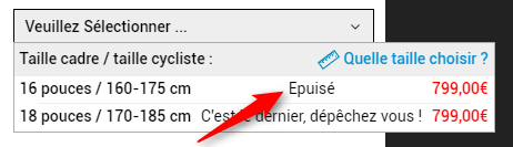 taille de vélo indisponible
